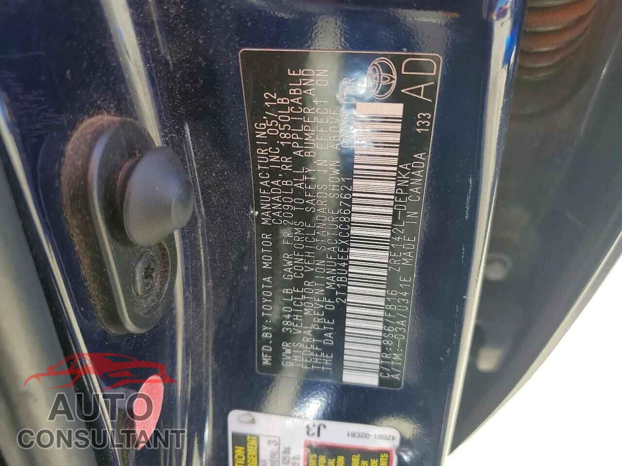 TOYOTA COROLLA 2012 - 2T1BU4EEXCC867621