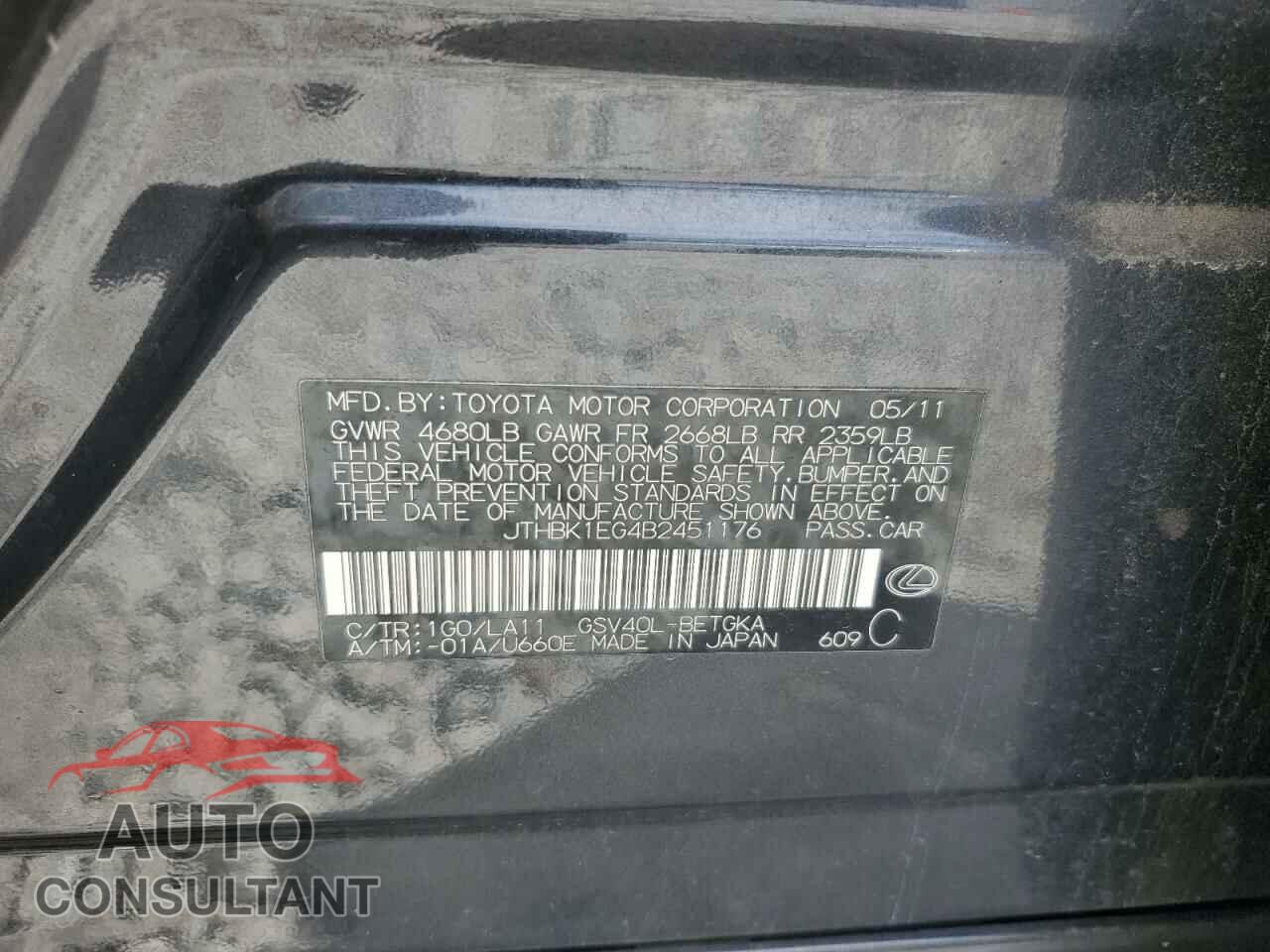 LEXUS ES350 2011 - JTHBK1EG4B2451176