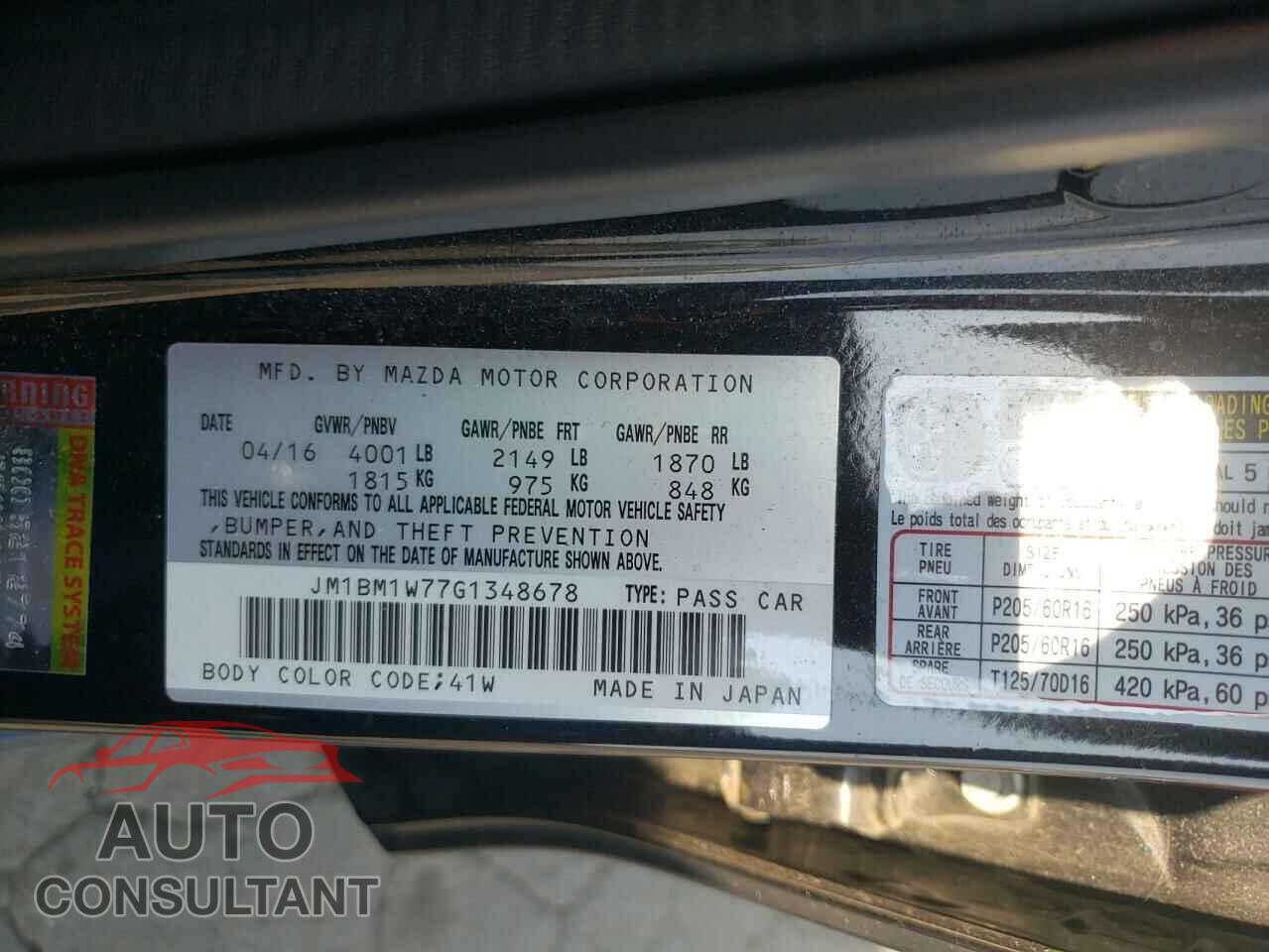 MAZDA 3 2016 - JM1BM1W77G1348678