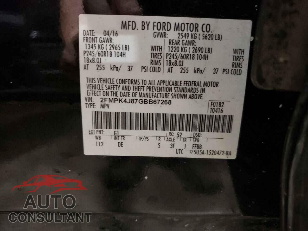 FORD EDGE 2016 - 2FMPK4J87GBB67268