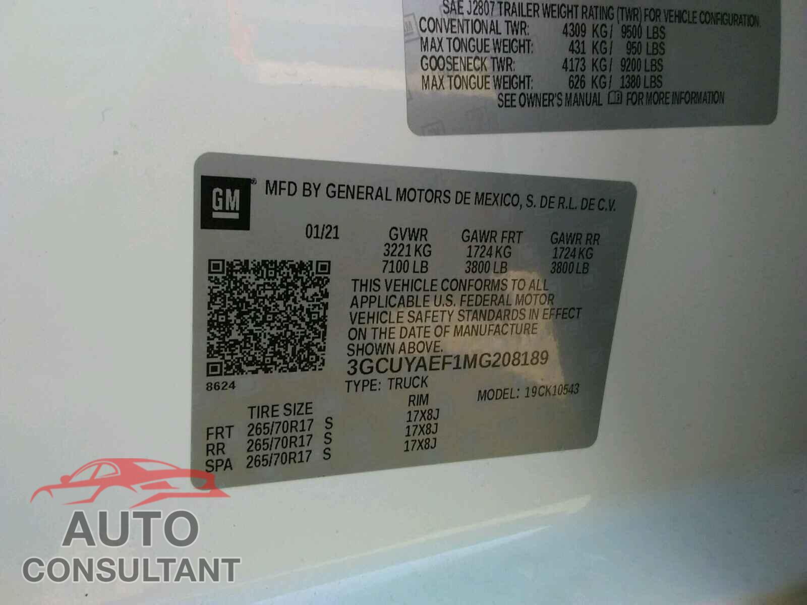 CHEVROLET SILVERADO 2021 - 3GCUYAEF1MG208189