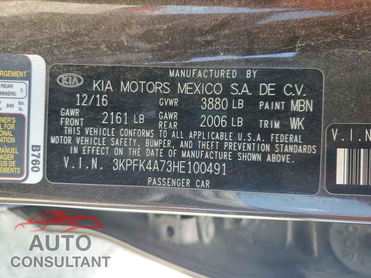 KIA FORTE 2017 - 3KPFK4A73HE100491