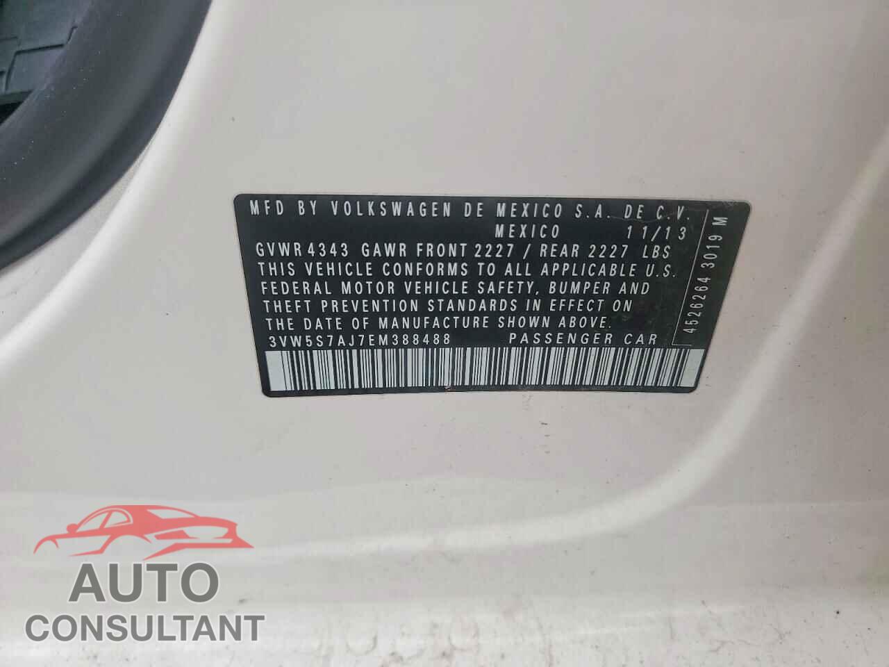 VOLKSWAGEN JETTA 2014 - 3VW5S7AJ7EM388488