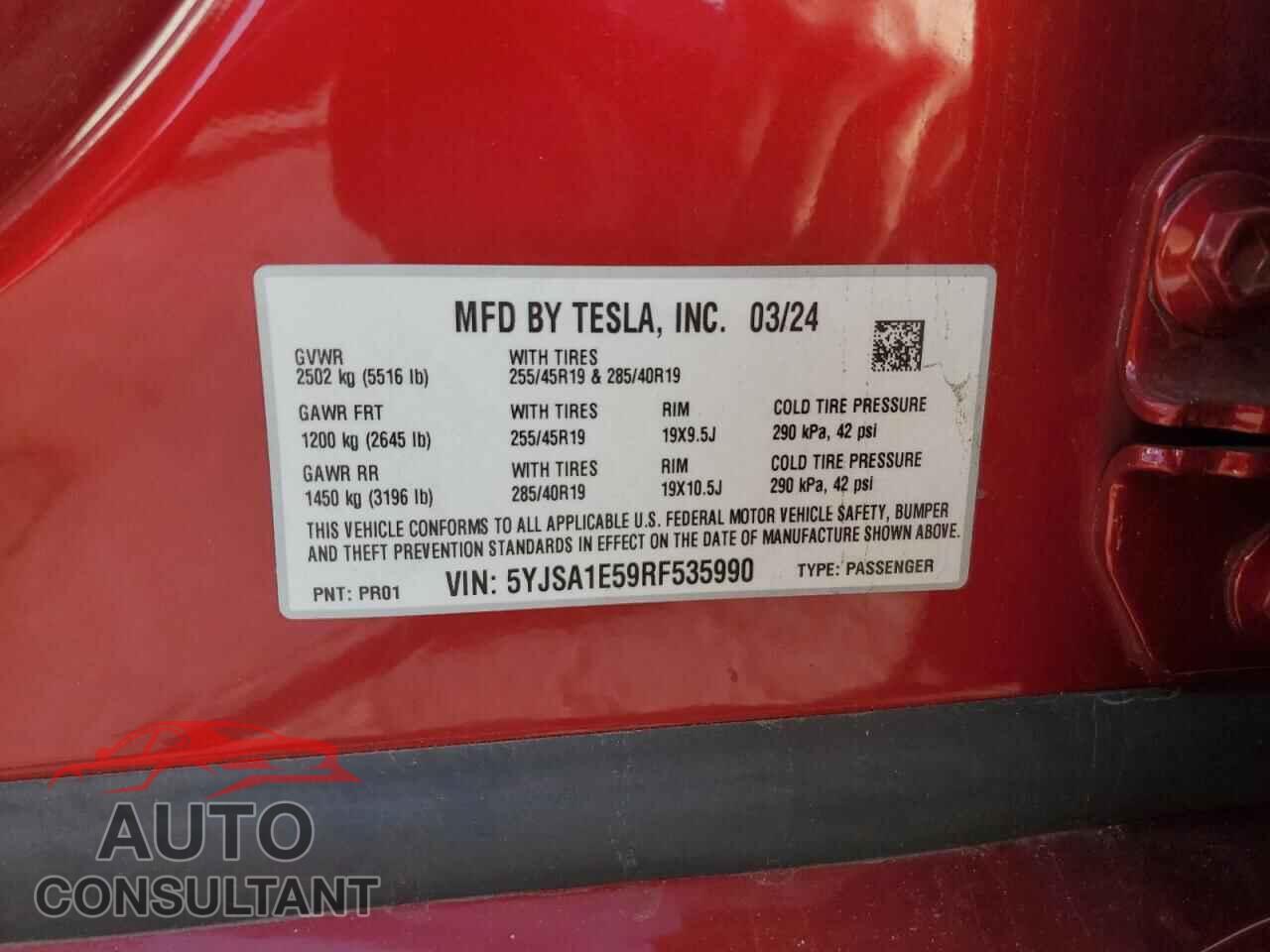 TESLA MODEL S 2024 - 5YJSA1E59RF535990