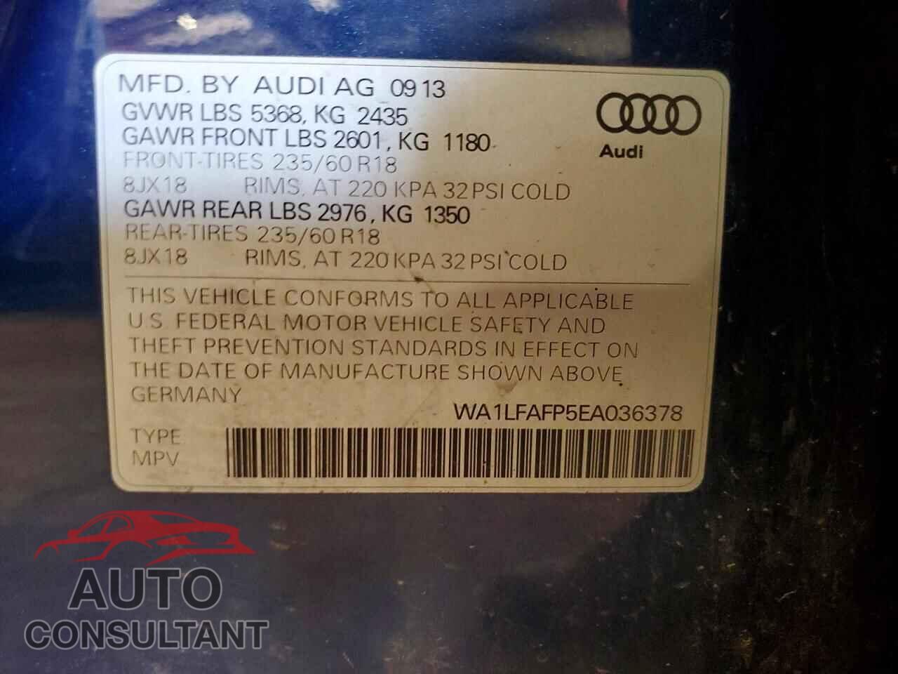 AUDI Q5 2014 - WA1LFAFP5EA036378