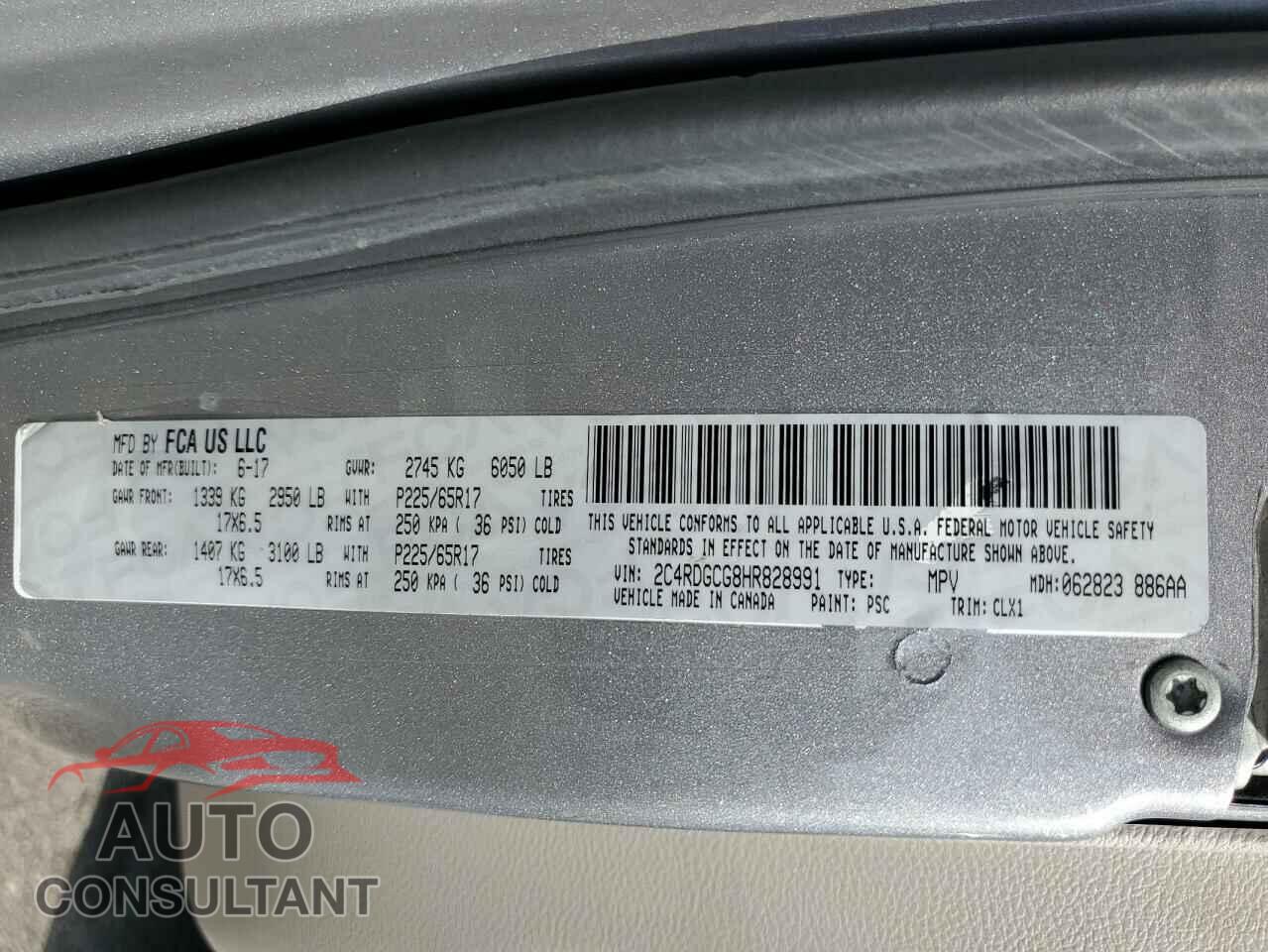 DODGE CARAVAN 2017 - 2C4RDGCG8HR828991