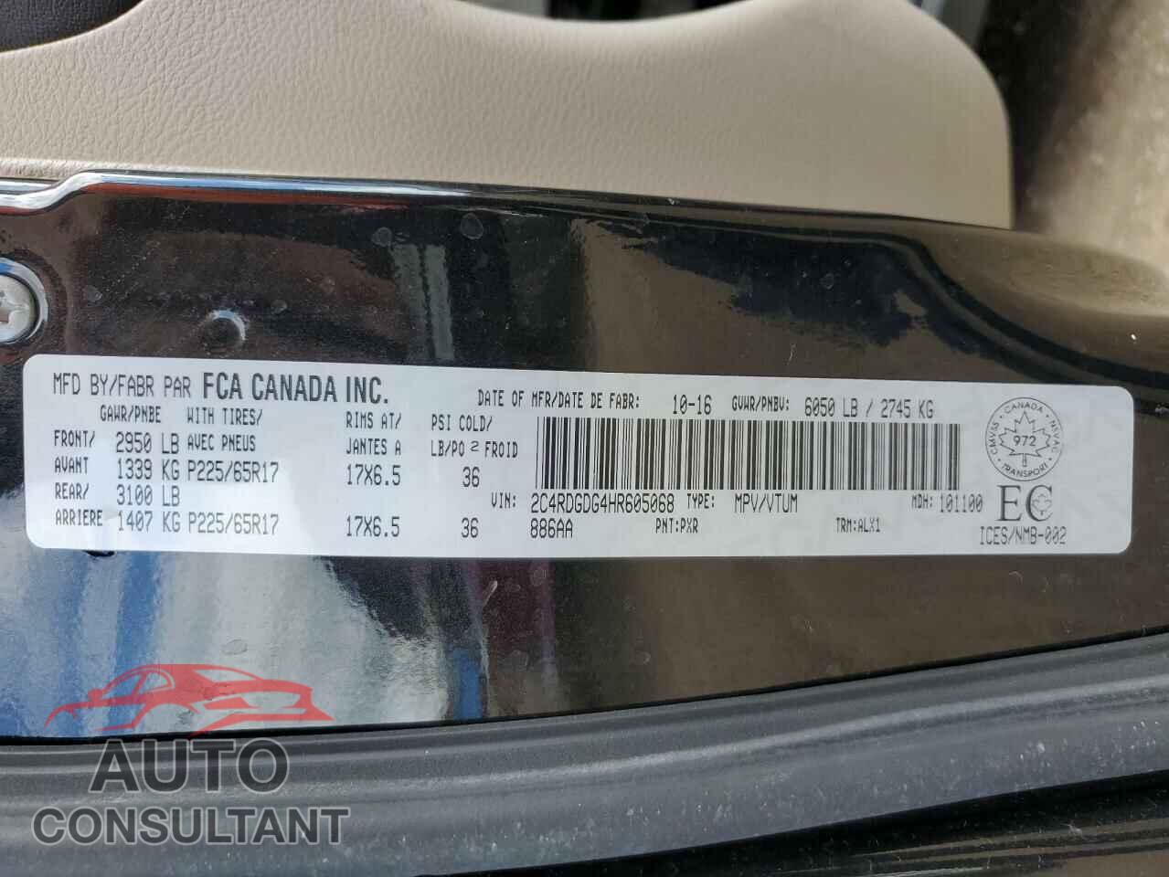 DODGE CARAVAN 2017 - 2C4RDGDG4HR605068