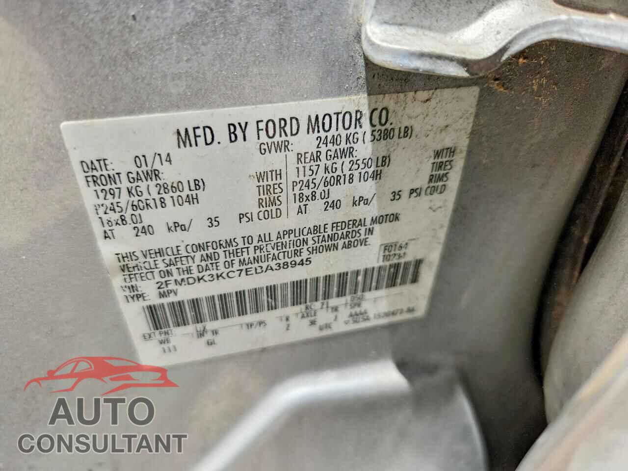 FORD EDGE 2014 - 2FMDK3KC7EBA38945