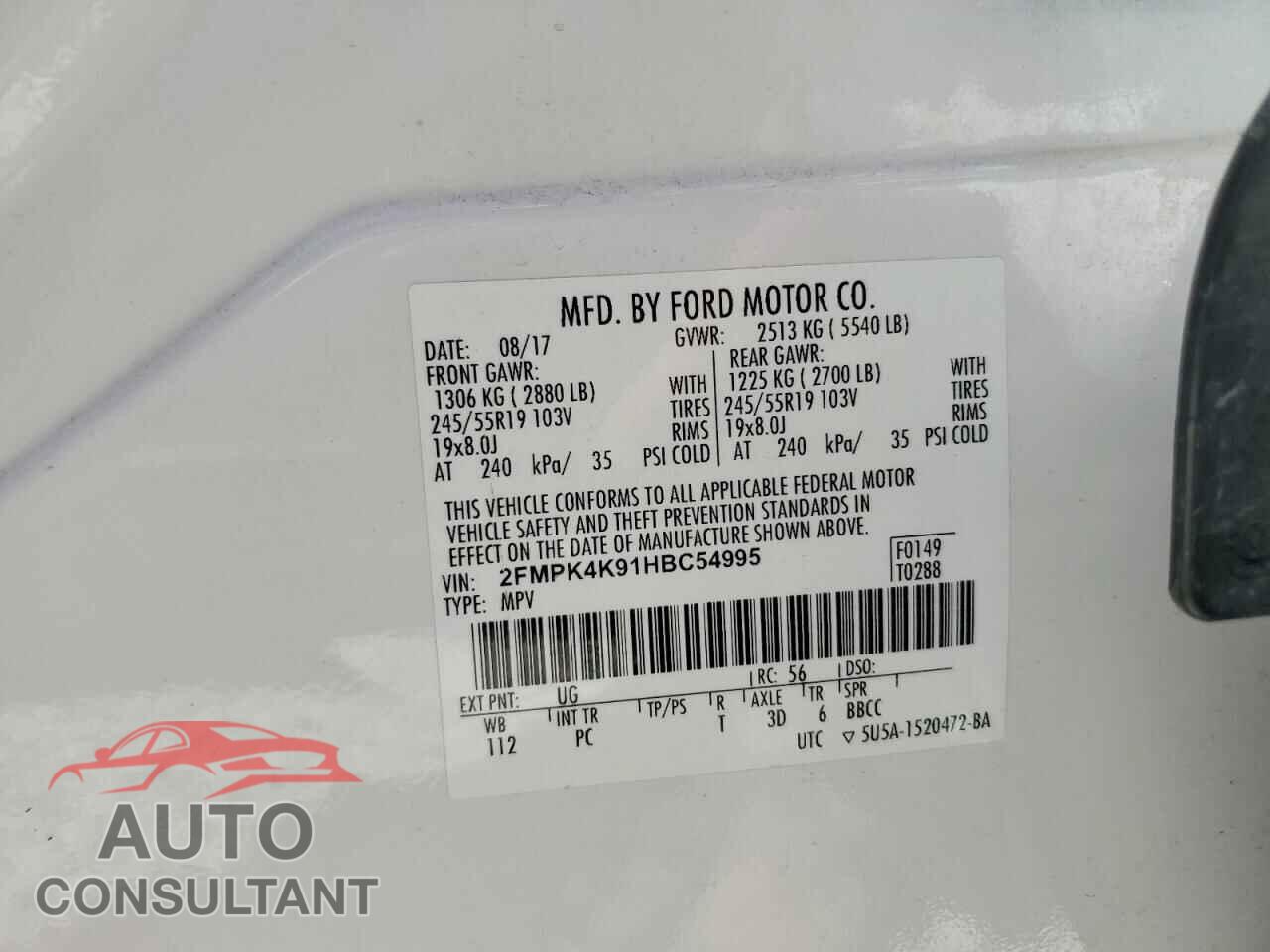 FORD EDGE 2017 - 2FMPK4K91HBC54995