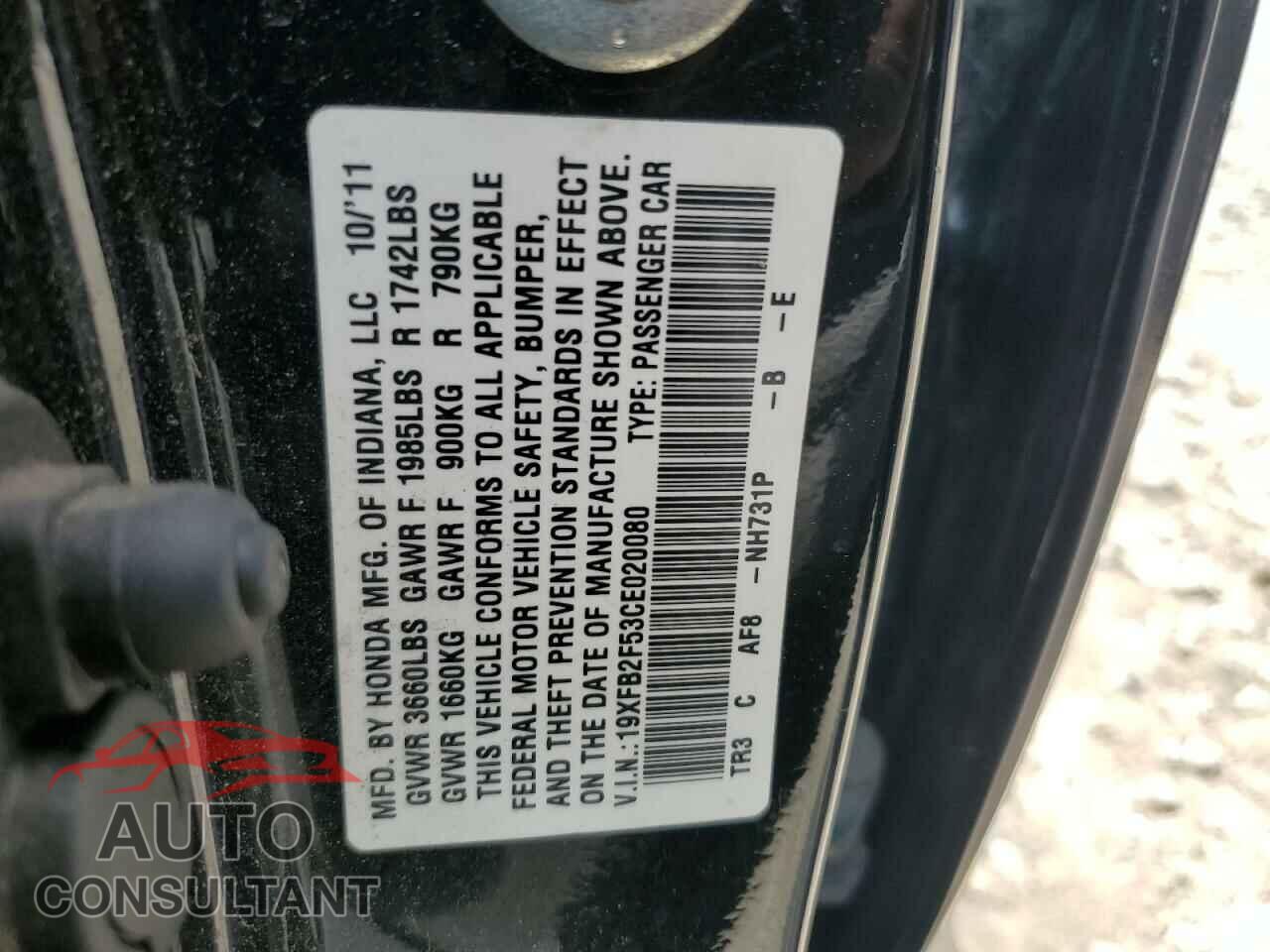 HONDA CIVIC 2012 - 19XFB2F53CE020080