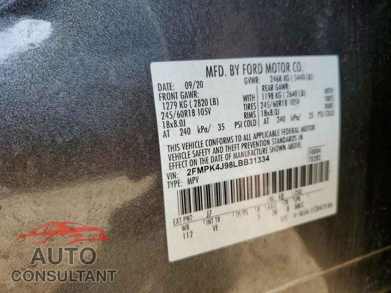 FORD EDGE 2020 - 2FMPK4J98LBB31334