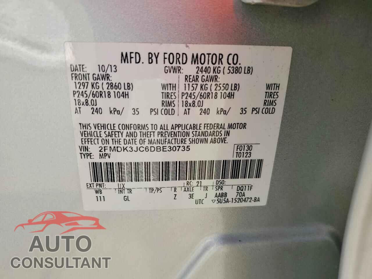 FORD EDGE 2013 - 2FMDK3JC6DBE30735