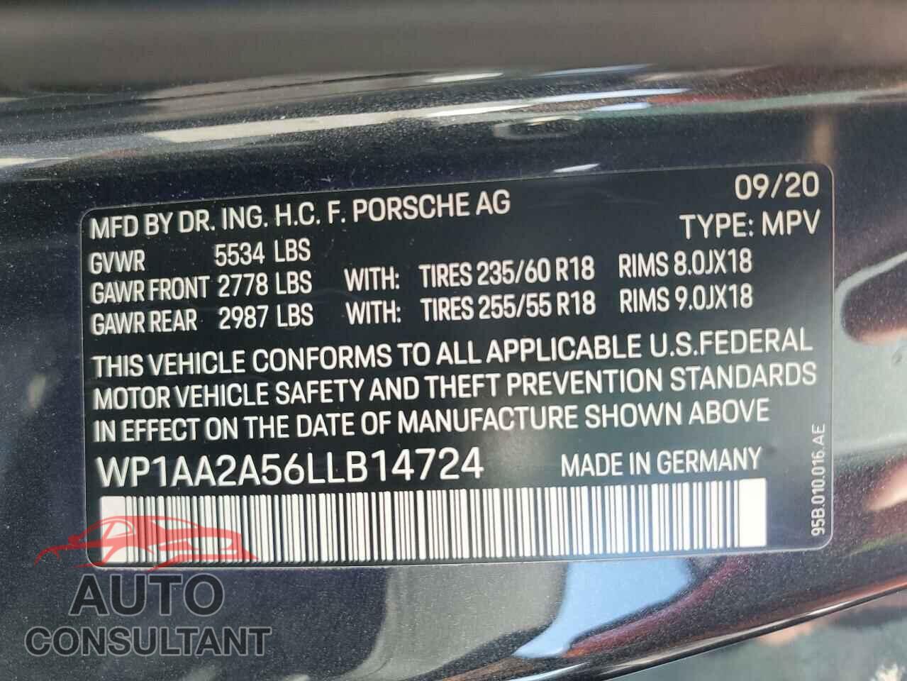 PORSCHE MACAN 2020 - WP1AA2A56LLB14724