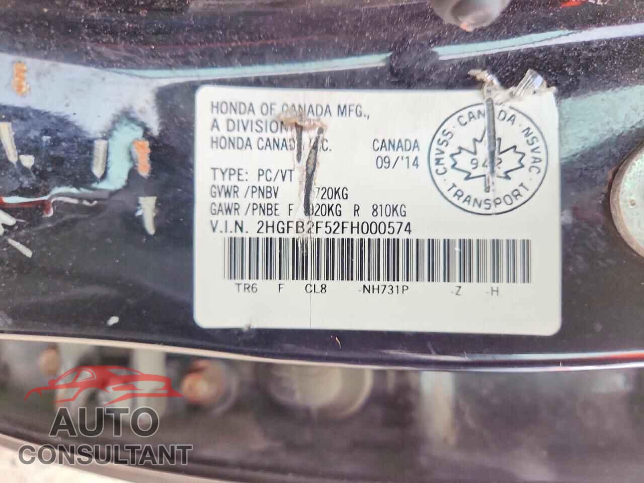 HONDA CIVIC 2015 - 2HGFB2F52FH000574