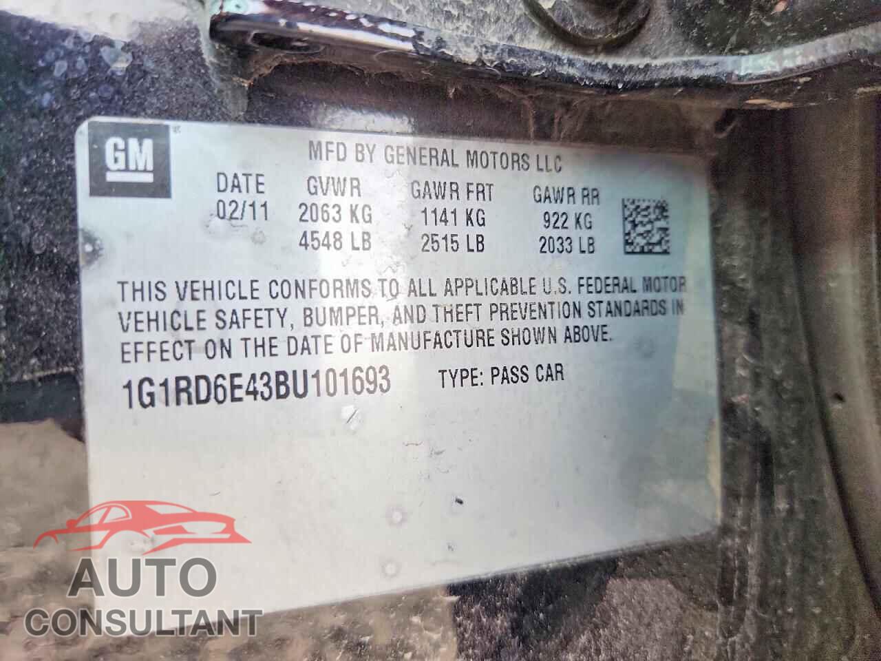 CHEVROLET VOLT 2011 - 1G1RD6E43BU101693