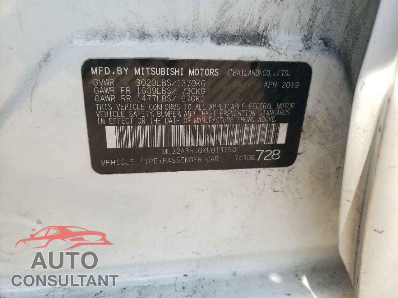 MITSUBISHI MIRAGE 2019 - ML32A3HJ0KH013150