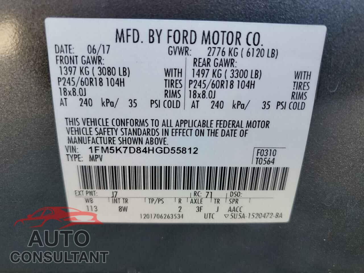 FORD EXPLORER 2017 - 1FM5K7D84HGD55812