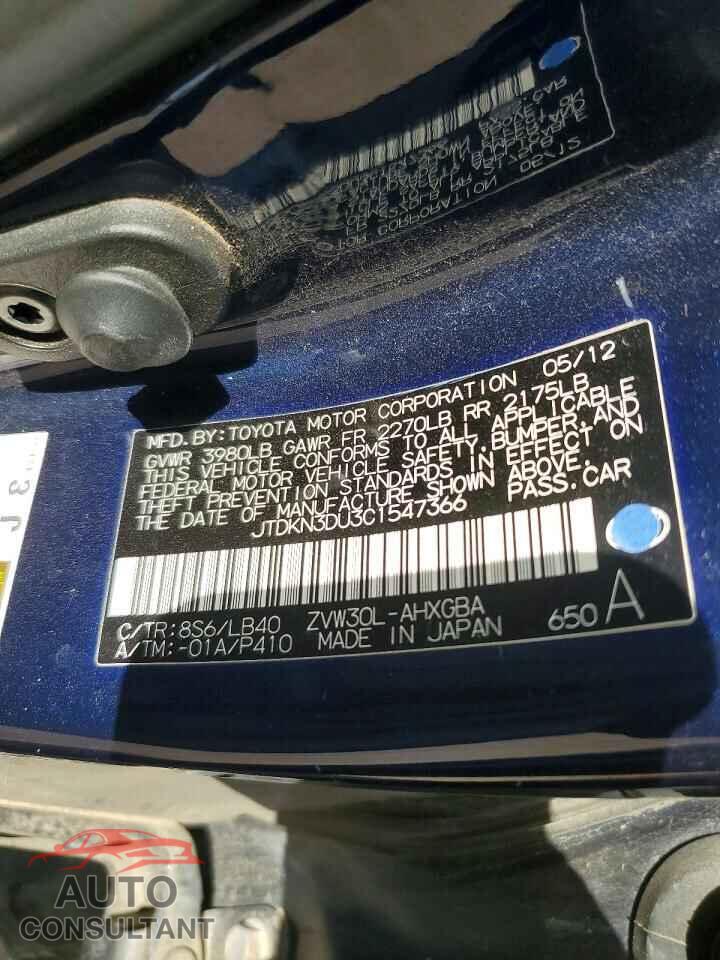 TOYOTA PRIUS 2012 - JTDKN3DU3C1547366