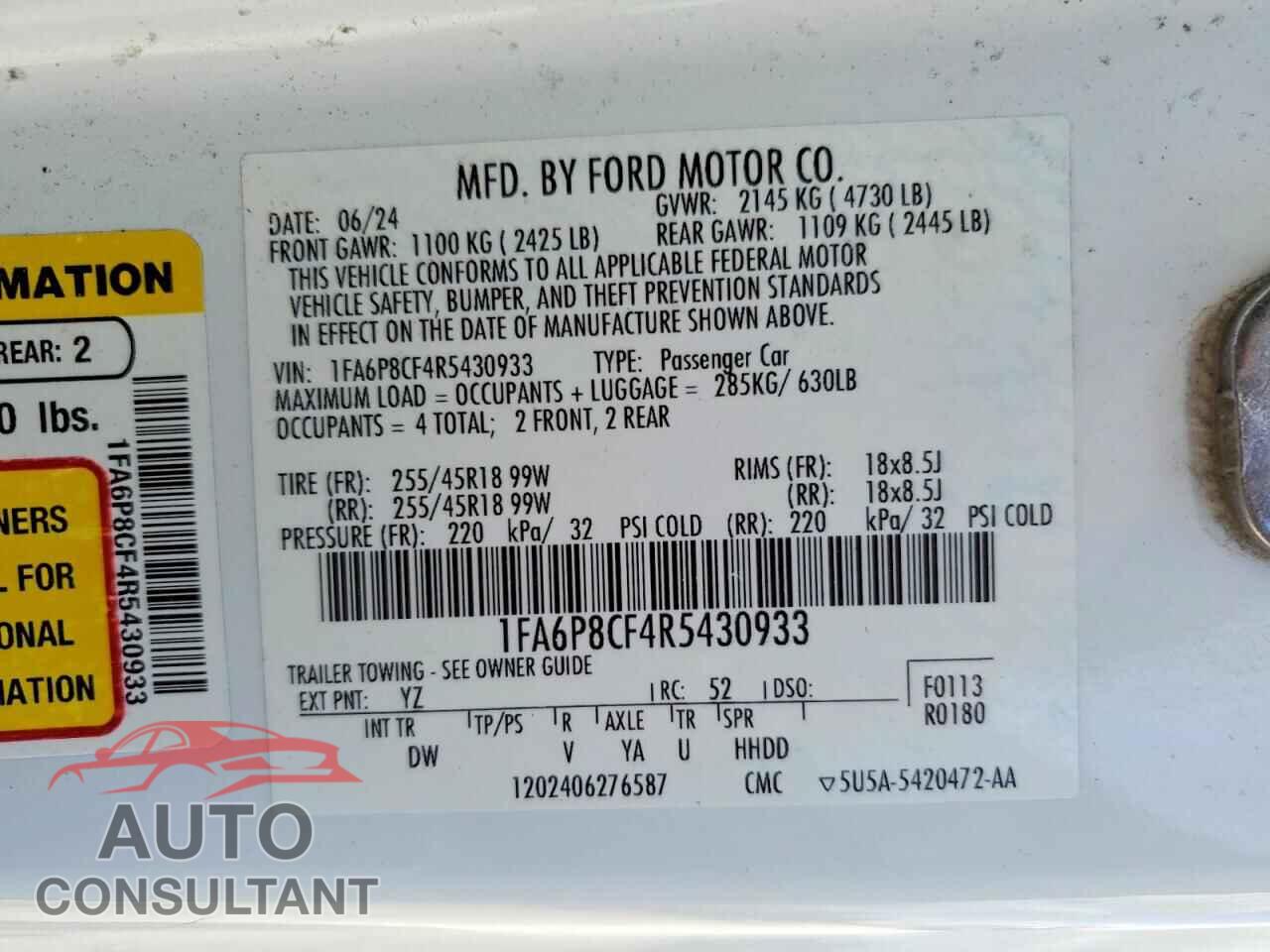FORD MUSTANG 2024 - 1FA6P8CF4R5430933