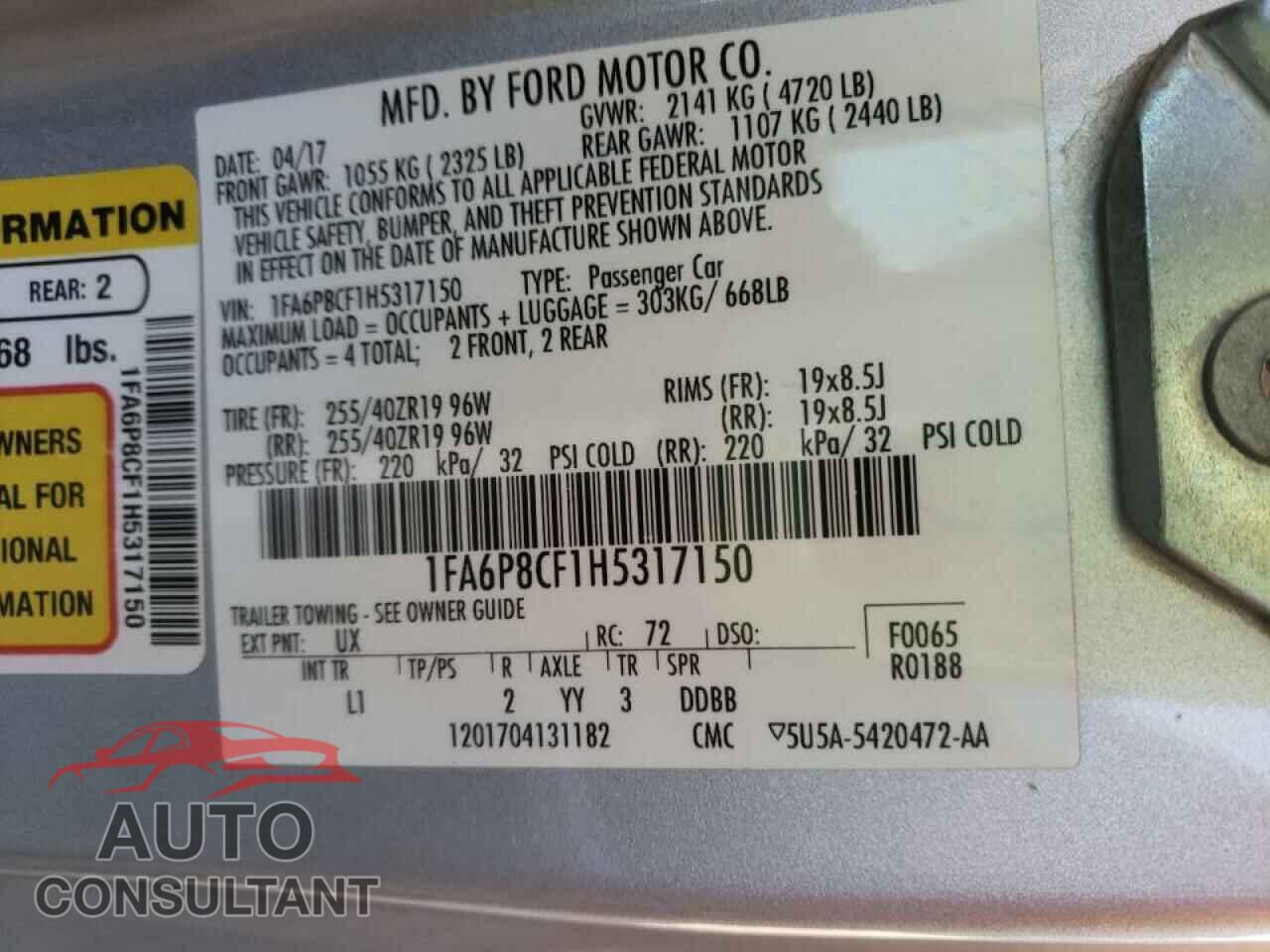 FORD MUSTANG 2017 - 1FA6P8CF1H5317150