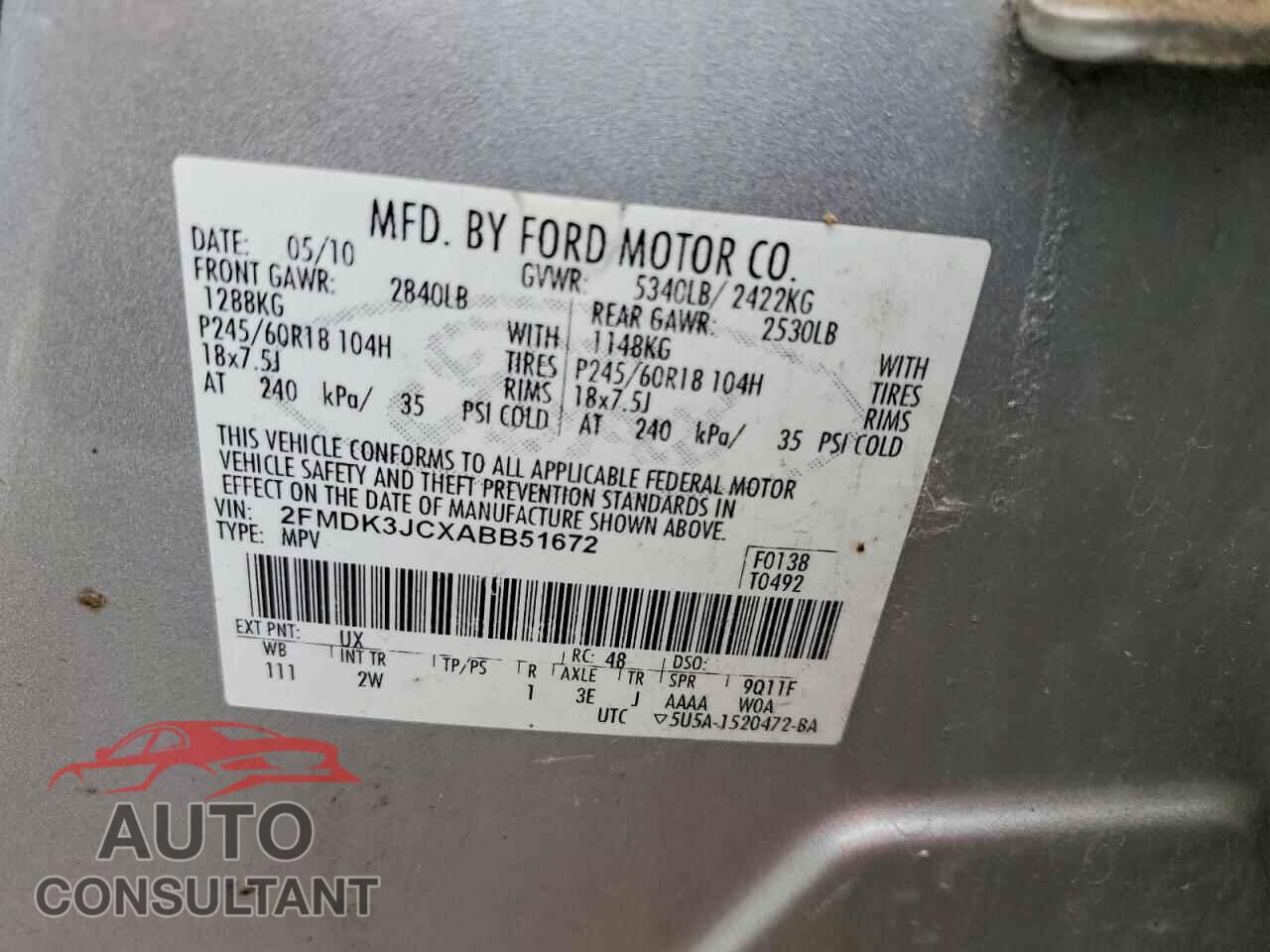 FORD EDGE 2010 - 2FMDK3JCXABB51672