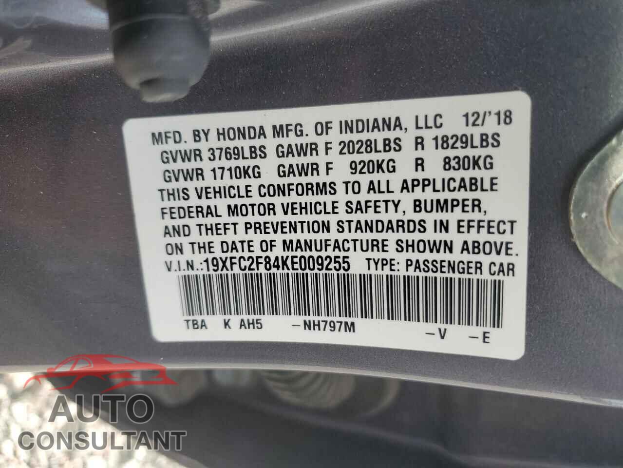 HONDA CIVIC 2019 - 19XFC2F84KE009255