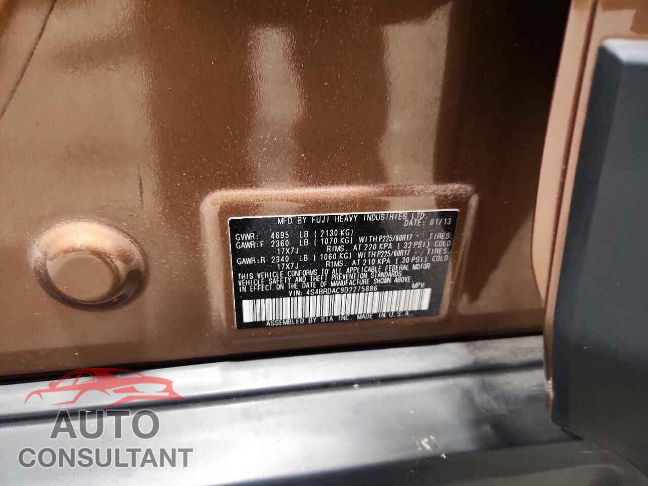 SUBARU OUTBACK 2013 - 4S4BRDAC9D2275886