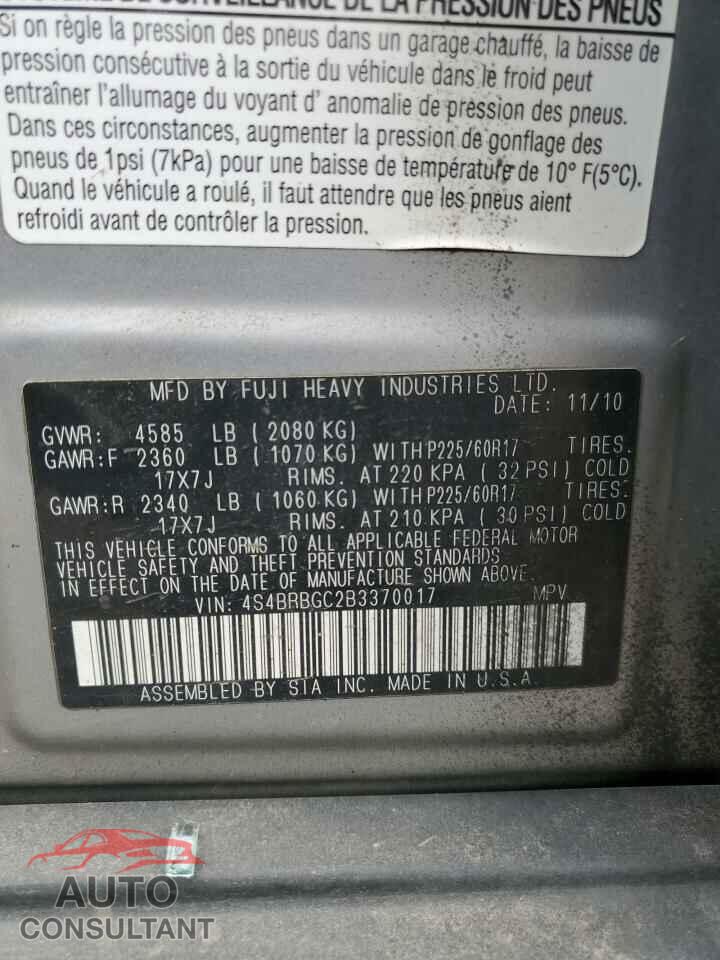 SUBARU OUTBACK 2011 - 4S4BRBGC2B3370017