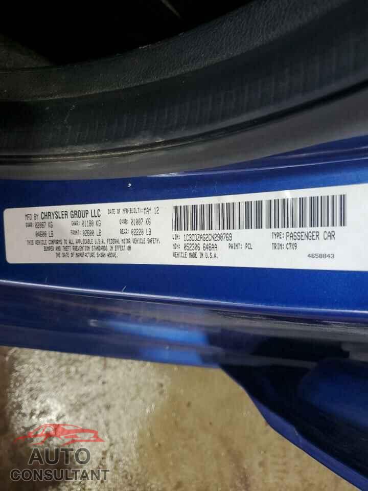 DODGE AVENGER 2012 - 1C3CDZAG2CN290769