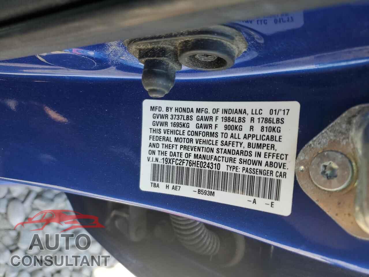 HONDA CIVIC 2017 - 19XFC2F76HE024310