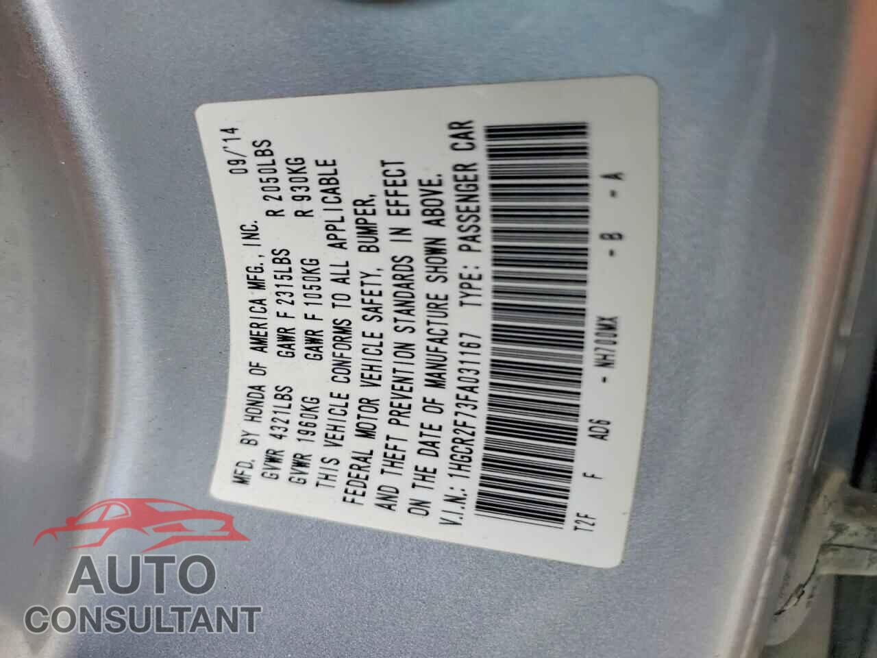 HONDA ACCORD 2015 - 1HGCR2F73FA031167