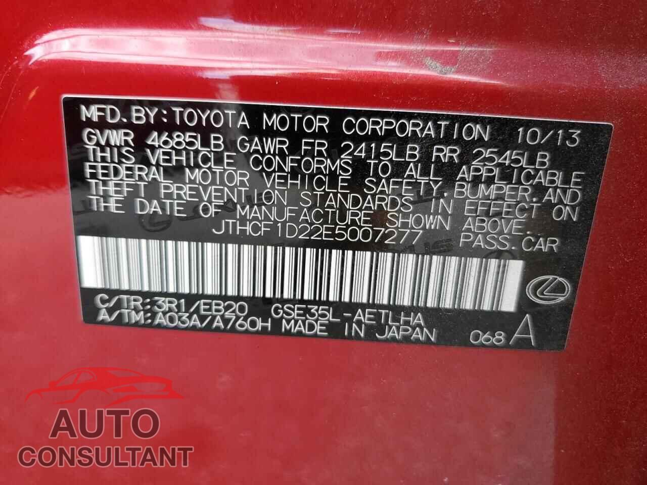 LEXUS IS 2014 - JTHCF1D22E5007277