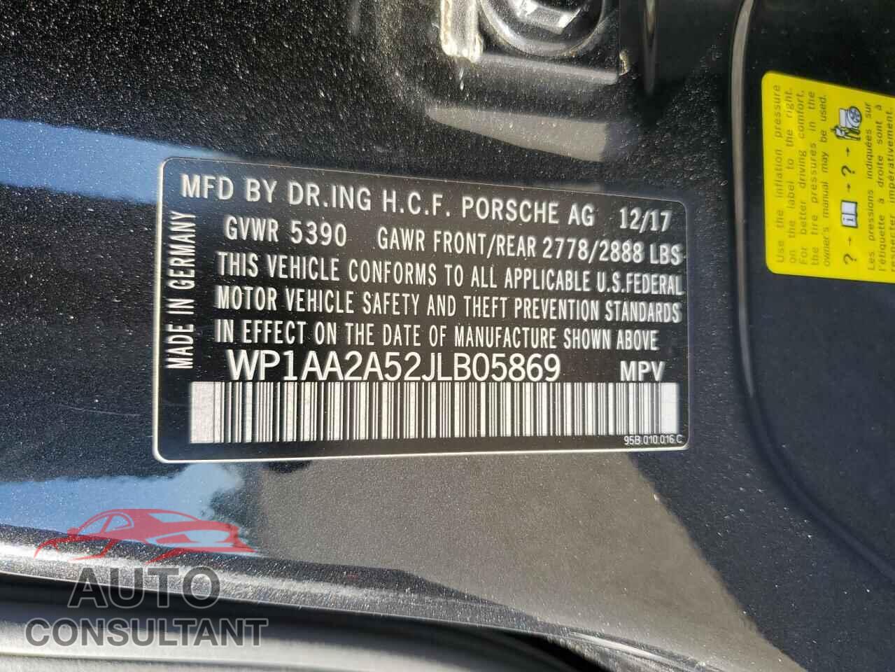 PORSCHE MACAN 2018 - WP1AA2A52JLB05869