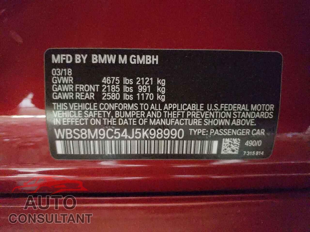 BMW M3 2018 - WBS8M9C54J5K98990