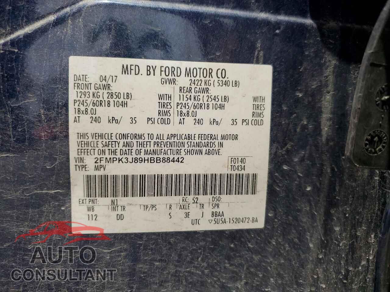 FORD EDGE 2017 - 2FMPK3J89HBB88442