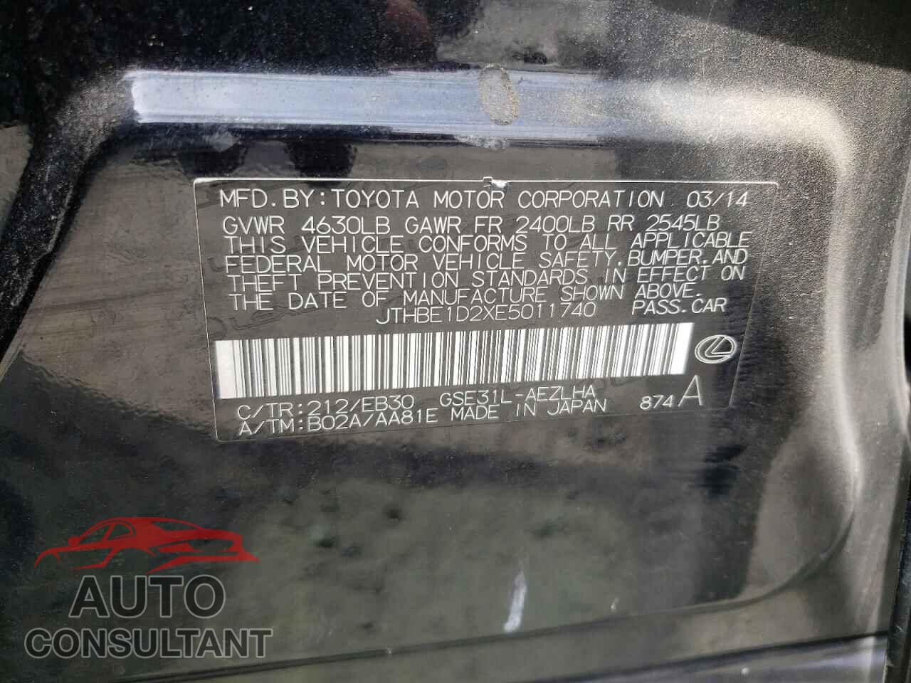 LEXUS IS 2014 - JTHBE1D2XE5011740