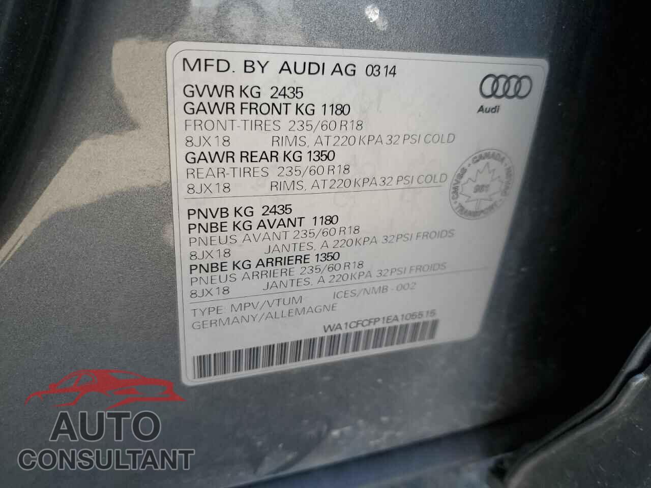 AUDI Q5 2014 - WA1CFCFP1EA105515
