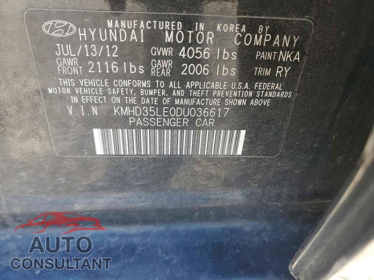 HYUNDAI ELANTRA 2013 - KMHD35LE0DU036617