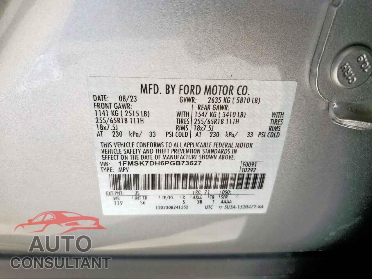 FORD EXPLORER 2023 - 1FMSK7DH6PGB73627