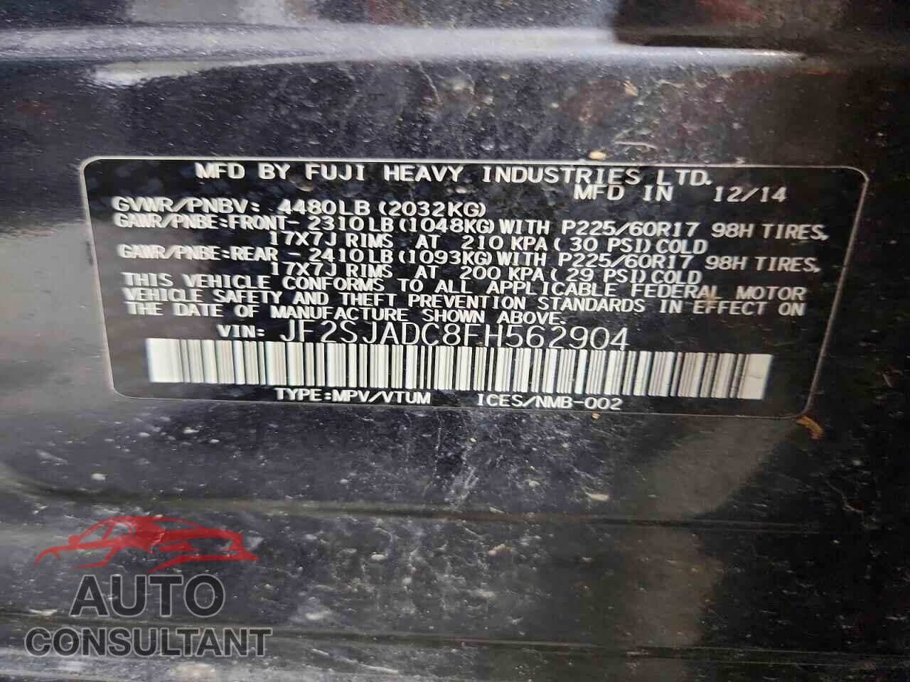 SUBARU FORESTER 2015 - JF2SJADC8FH562904