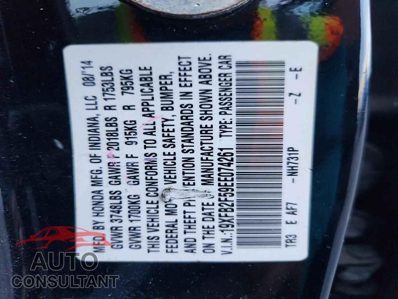 HONDA CIVIC 2014 - 19XFB2F59EE074261