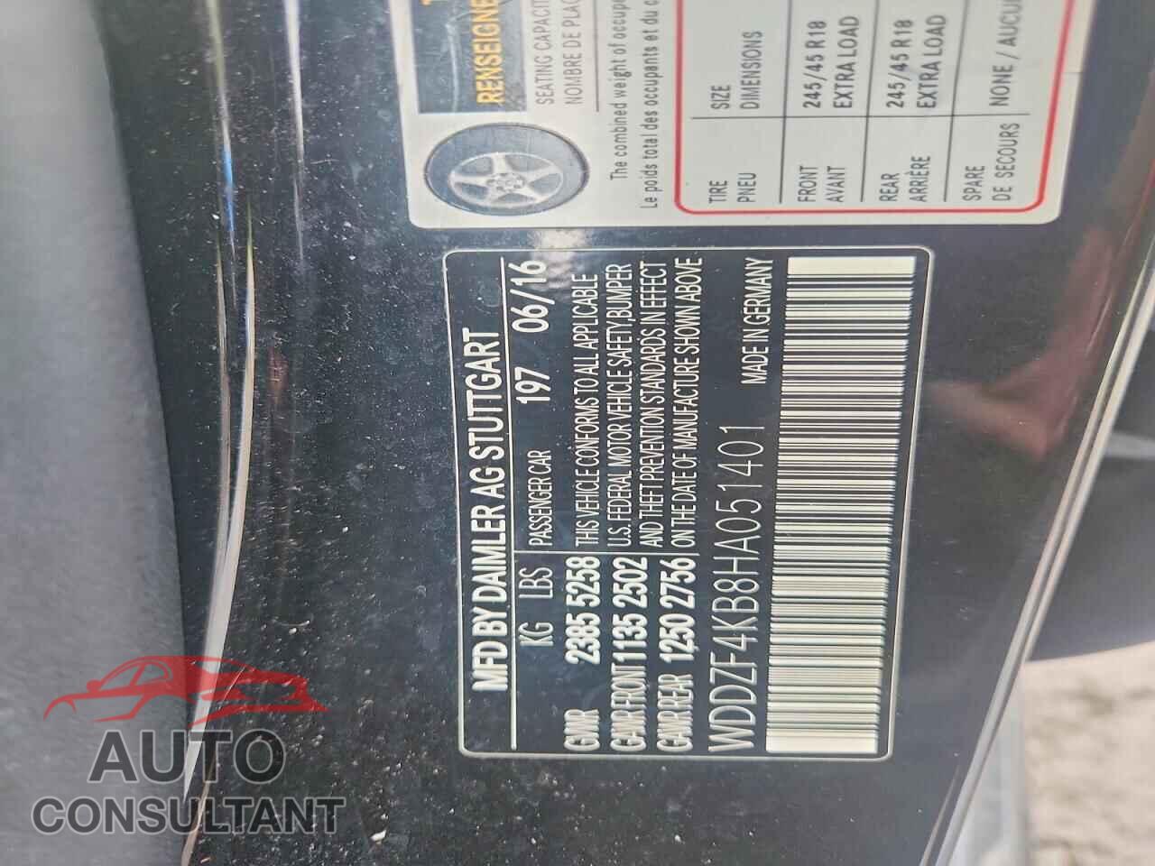 MERCEDES-BENZ E-CLASS 2017 - WDDZF4KB8HA051401