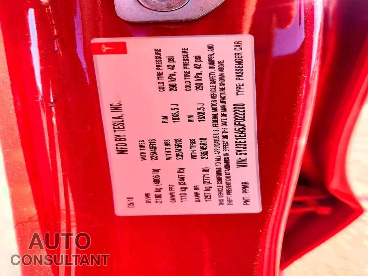 TESLA MODEL 3 2018 - 5YJ3E1EA5JF022200