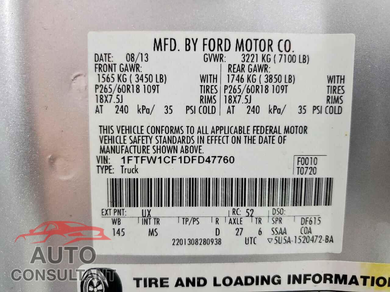 FORD F-150 2013 - 1FTFW1CF1DFD47760