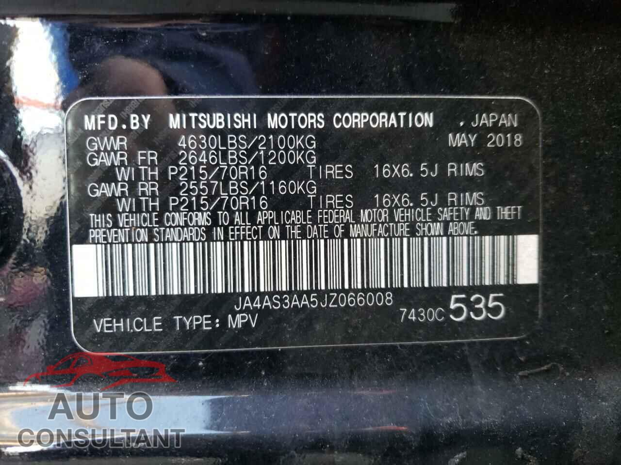 MITSUBISHI ECLIPSE 2018 - JA4AS3AA5JZ066008