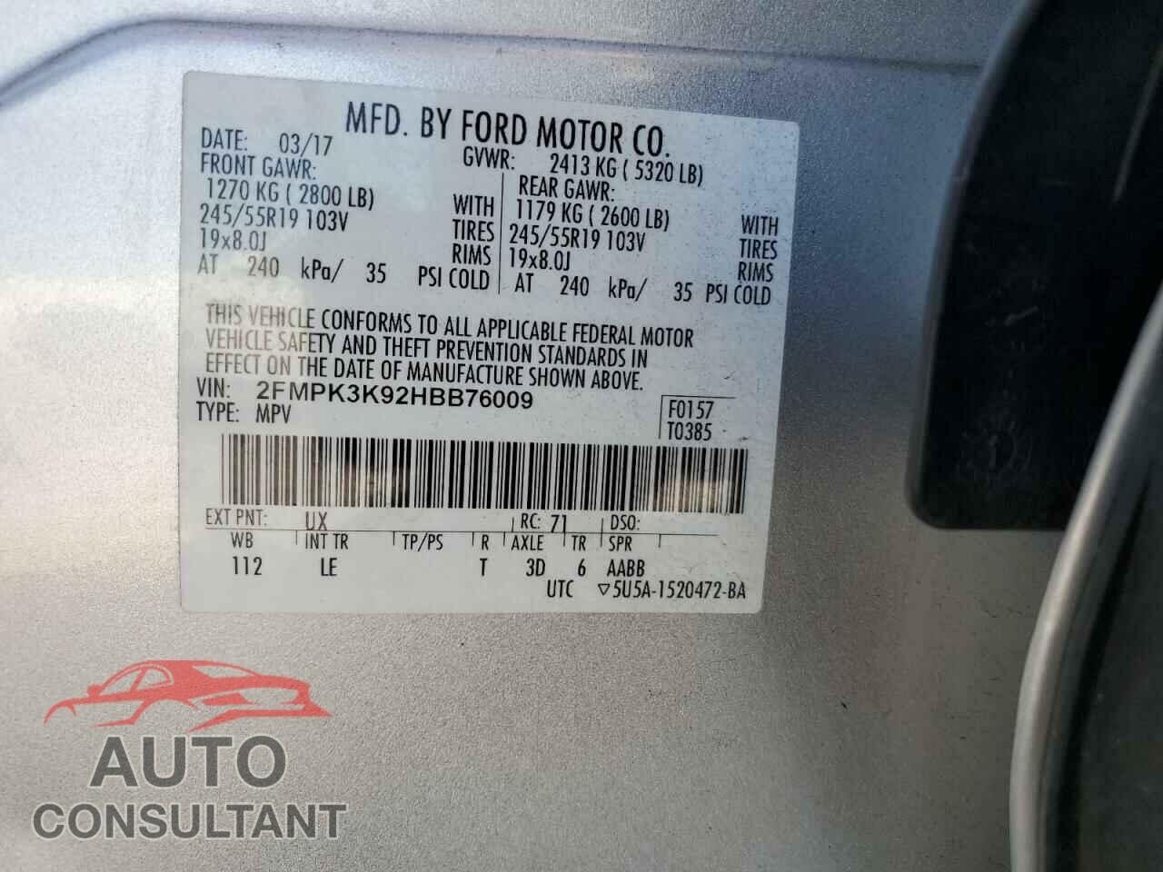 FORD EDGE 2017 - 2FMPK3K92HBB76009