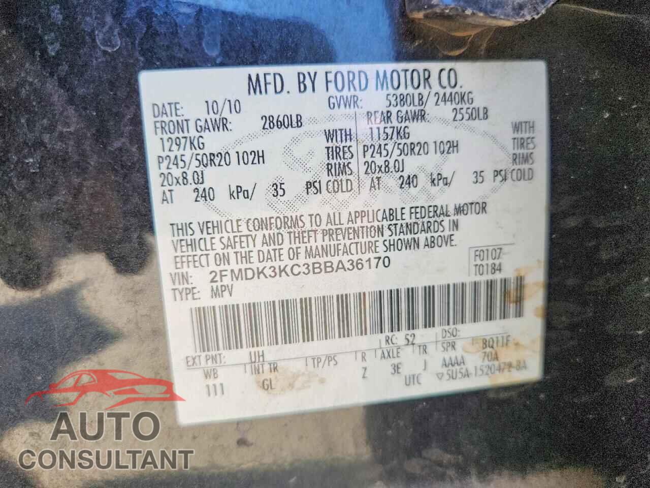 FORD EDGE 2011 - 2FMDK3KC3BBA36170