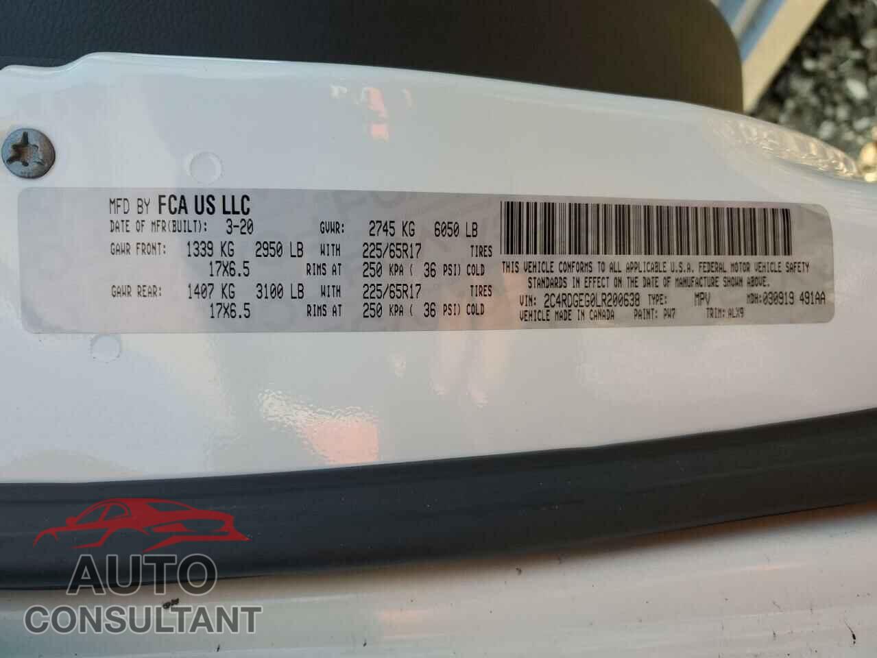 DODGE CARAVAN 2020 - 2C4RDGEG0LR200638