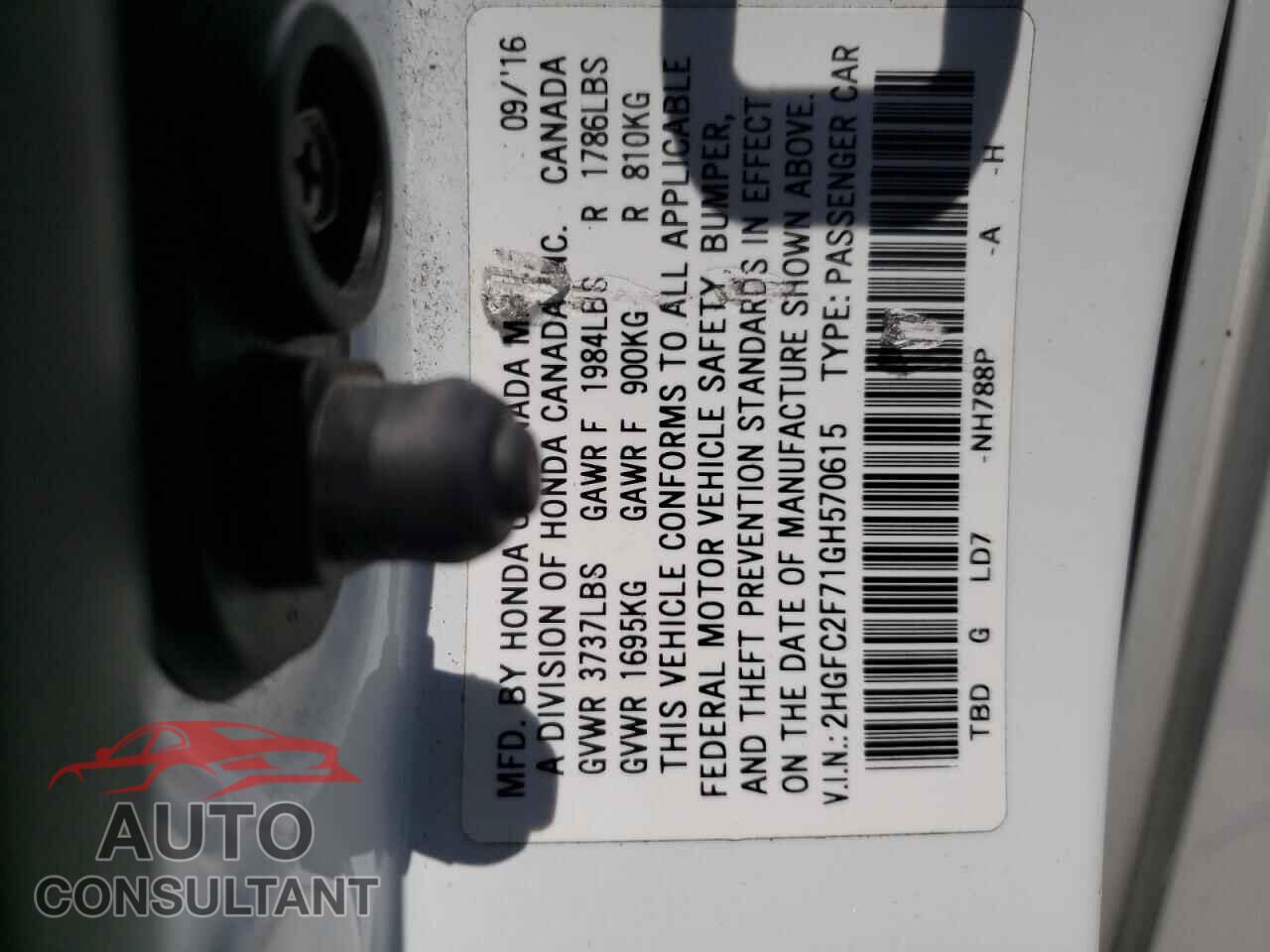 HONDA CIVIC 2016 - 2HGFC2F71GH570615