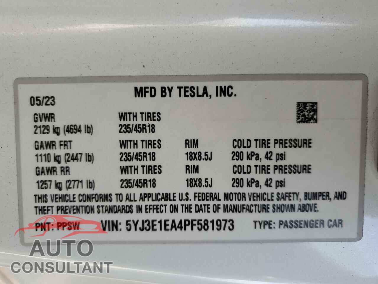 TESLA MODEL 3 2023 - 5YJ3E1EA4PF581973